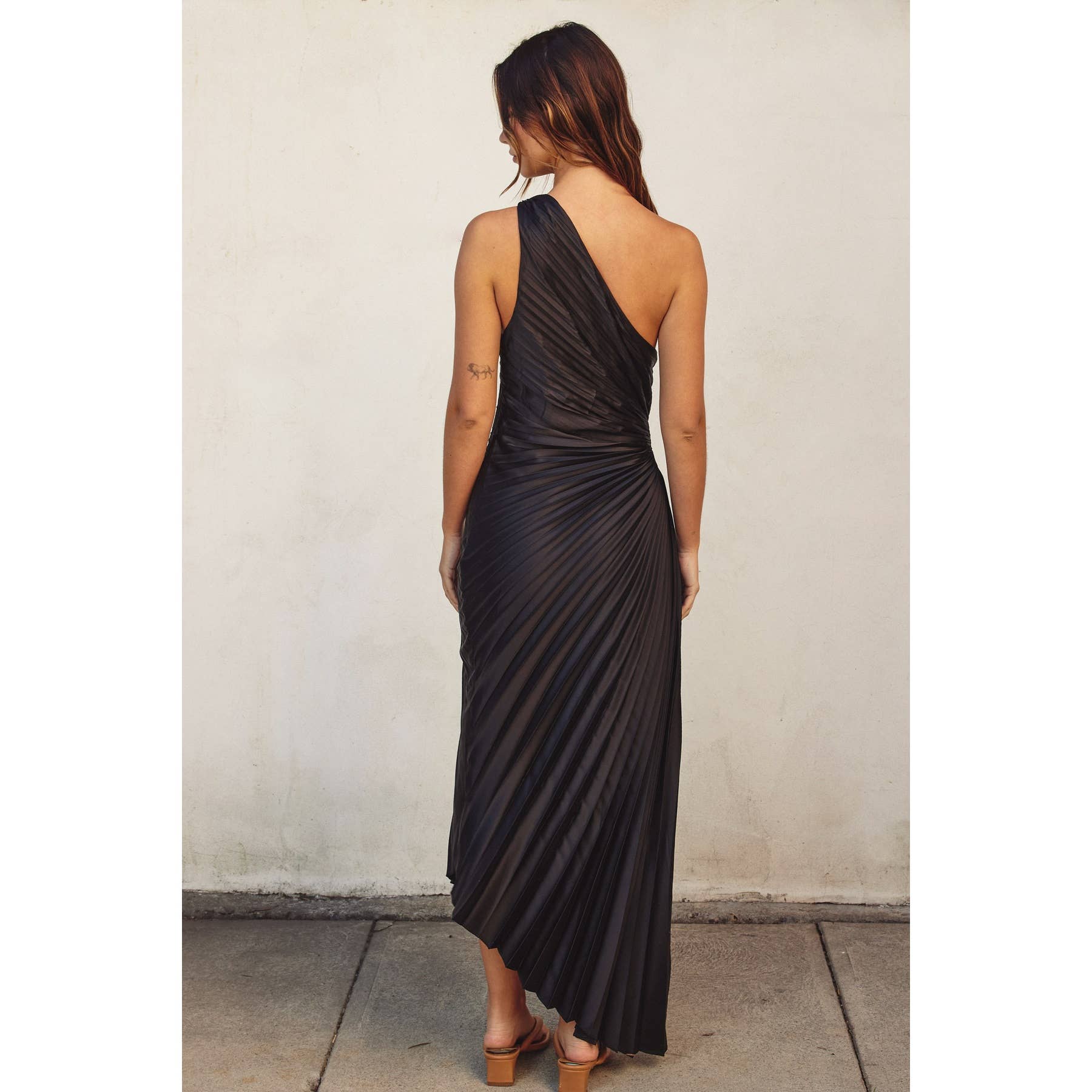 olympia asymmetrical maxi dress Olympia Asymmetrical Pleated Maxi Dress
