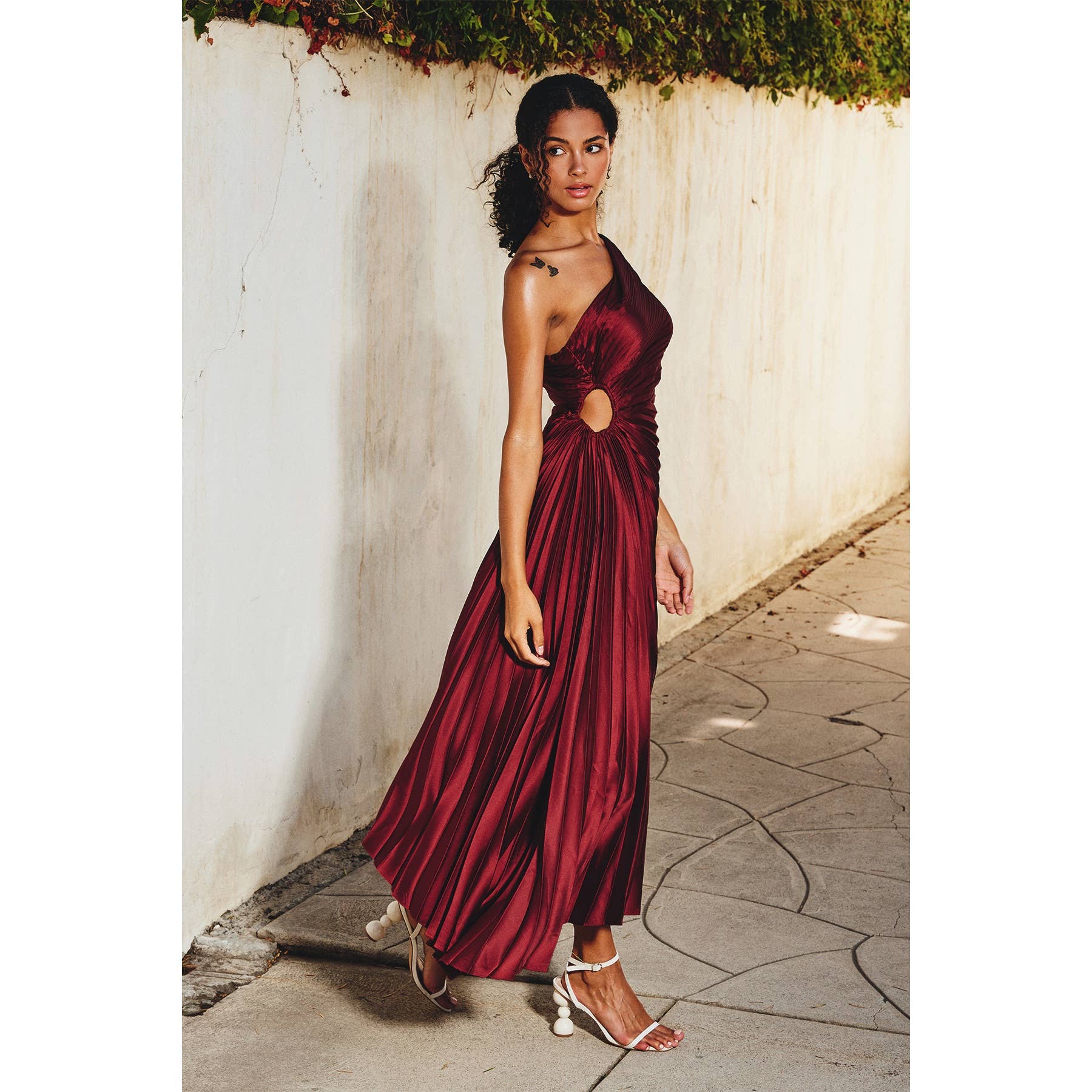 olympia asymmetrical pleated maxi dress Olympia Asymmetrical Pleated Maxi Dress, Merlot / M main image 1